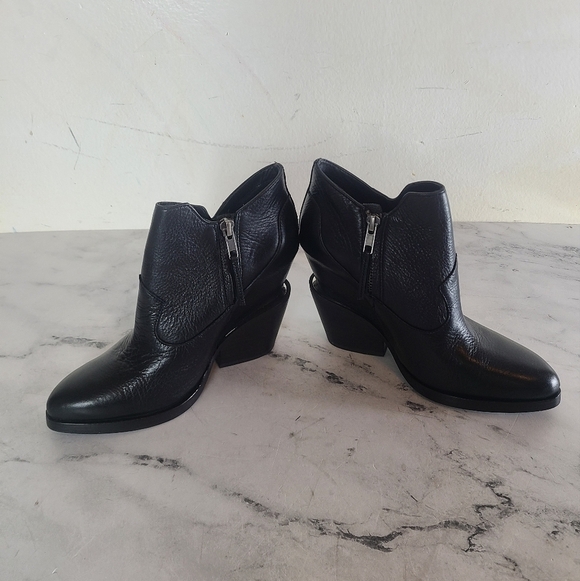 ASH Lula Black Leather Wedge Heel Ankle Booties 6.5 NEW - Picture 5 of 8